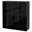 БЕСТО Комбинация д/хранения+стекл дверц - черно-коричневый/Сельсвикен глянцевый/черный дымчатое стекло, направляющие ящика, плавно закр