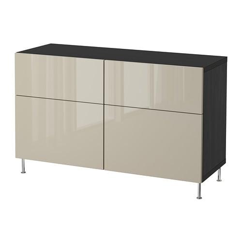 БЕСТО Комб для хран с дверц/ящ - черно-коричневый глянцевый/бежевый, направляющие ящика, плавно закр