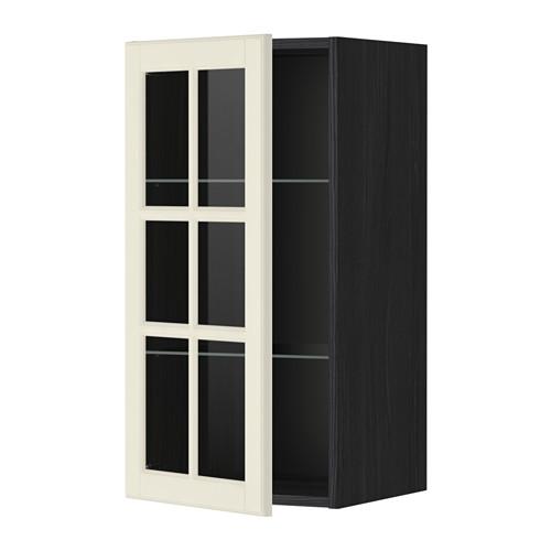 METOD навесной шкаф с полками/стекл дв черный/Будбин белый с оттенком 40x80 см METOD навесной шкаф с полками/стекл дв черный/Будбин белый с оттенком 40x80 см