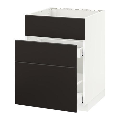 МЕТОД / МАКСИМЕРА Напольн шк п-мойку+3фрнт пнл/2ящ - белый, Кунгсбакка антрацит, 60x60 см МЕТОД / МАКСИМЕРА Напольн шк п-мойку+3фрнт пнл/2ящ - белый, Кунгсбакка антрацит, 60x60 см