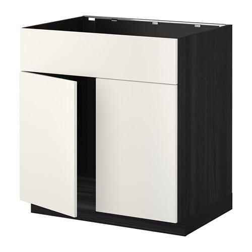 МЕТОД Напольн шкаф п-мойку 2 двр/фрн пнл - под дерево черный, Веддинге белый МЕТОД Напольн шкаф п-мойку 2 двр/фрн пнл - под дерево черный, Веддинге белый
