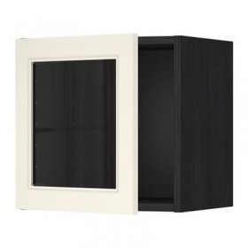МЕТОД Навесной шкаф со стеклянной дверью - под дерево черный, Хитарп белый с оттенком