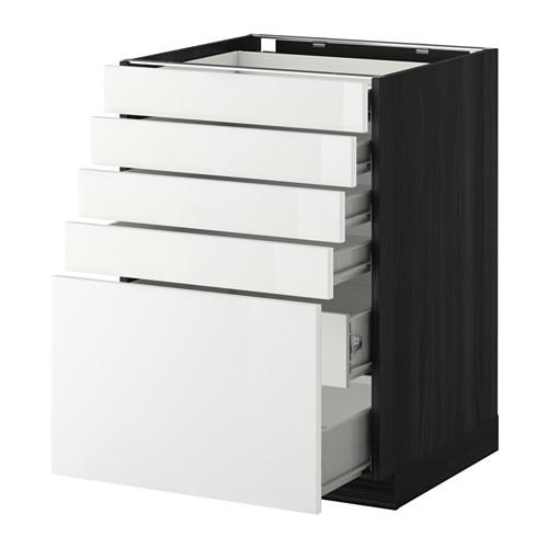 МЕТОД / ФОРВАРА Нплн шк 5фронт/4нзк/2срд ящ - под дерево черный, Рингульт глянцевый белый, 60x60 см