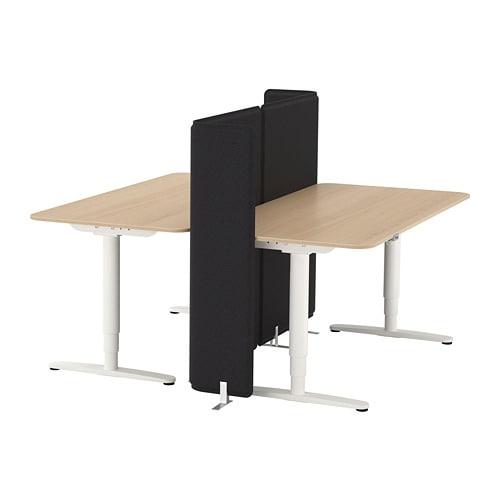 БЕКАНТ Стол-трансформер с экраном - дубовый шпон, беленый/белый БЕКАНТ Стол-трансформер с экраном - дубовый шпон, беленый/белый