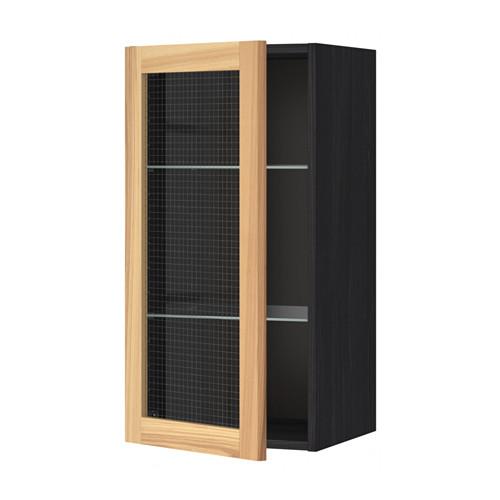 МЕТОД Навесной шкаф с полками/стекл дв - под дерево черный, Торхэмн естественный ясень, 40x80 см МЕТОД Навесной шкаф с полками/стекл дв - под дерево черный, Торхэмн естественный ясень, 40x80 см