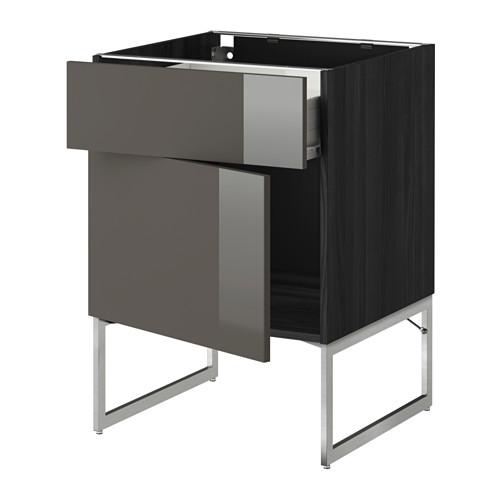 МЕТОД / ФОРВАРА Напольный шкаф с ящиком/дверью - 60x60x60 см, Рингульт глянцевый серый, под дерево черный МЕТОД / ФОРВАРА Напольный шкаф с ящиком/дверью - 60x60x60 см, Рингульт глянцевый серый, под дерево черный