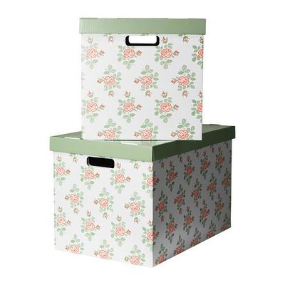 ПИНГЛА Коробка с крышкой - цветы, 56x37x36 см