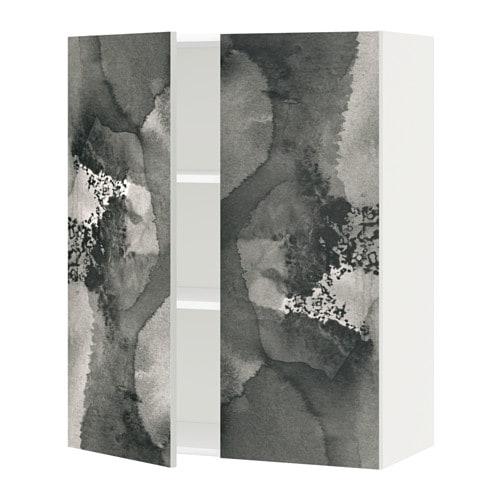 МЕТОД Навесной шкаф с полками/2дверцы - белый, Кальвиа с печатным рисунком, 80x100 см МЕТОД Навесной шкаф с полками/2дверцы - белый, Кальвиа с печатным рисунком, 80x100 см