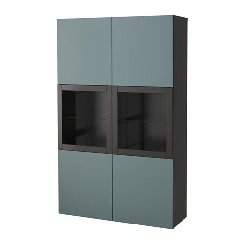 БЕСТО Комбинация д/хранения+стекл дверц - черно-коричневый/Вальвикен серо-бирюзовый, прозрачное стекло БЕСТО Комбинация д/хранения+стекл дверц - черно-коричневый/Вальвикен серо-бирюзовый, прозрачное стекло