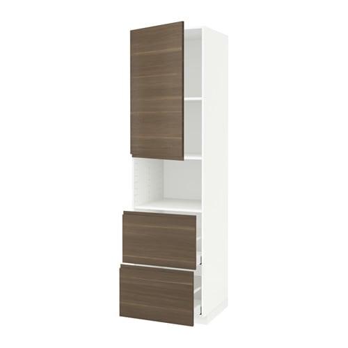 МЕТОД / МАКСИМЕРА Высокий шкаф д/СВЧ/дверца/2ящика - белый, Воксторп под грецкий орех, 60x60x220 см