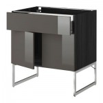 МЕТОД / ФОРВАРА Напол шкаф/полки/ящик/2двери - Рингульт глянцевый серый, под дерево черный