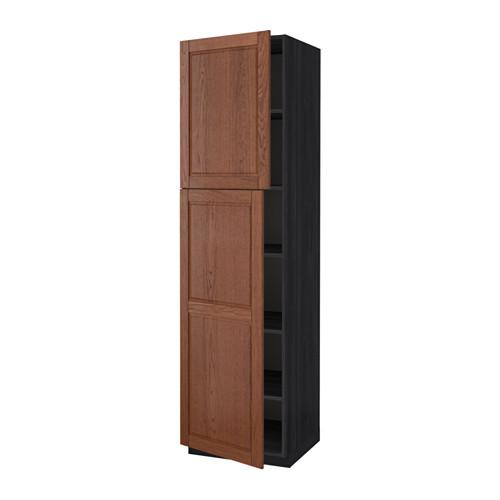 МЕТОД Высокий шкаф с полками/2 дверцы - под дерево черный, Филипстад коричневый, 60x60x220 см
