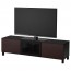 БЕСТО Тумба под ТВ с ящиками и дверцей - черно-коричневый/Инвикен черно-коричневый прозрачное стекло, направляющие ящика,нажимные