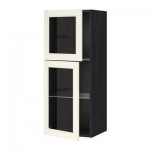 МЕТОД Навесной шкаф с полками/2 стекл дв - под дерево черный, Хитарп белый с оттенком