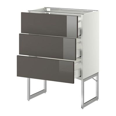 МЕТОД / МАКСИМЕРА Нплн шк 3 фрнт/3 средн ящика - 60x37x60 см, Рингульт глянцевый серый, белый МЕТОД / МАКСИМЕРА Нплн шк 3 фрнт/3 средн ящика - 60x37x60 см, Рингульт глянцевый серый, белый