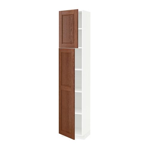 МЕТОД Высокий шкаф с полками/2 дверцы - белый, Филипстад коричневый, 40x37x200 см