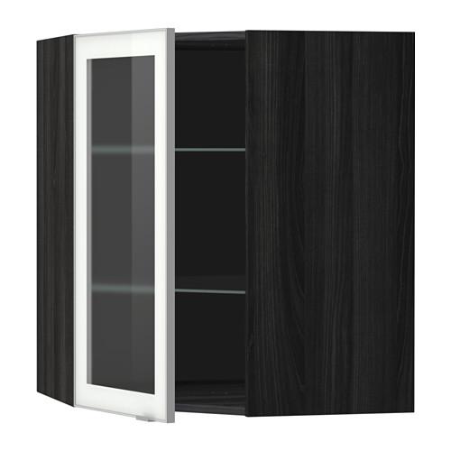 МЕТОД Углов навесн шк с полками/сткл дв - под дерево черный, Ютис матовое стекло/алюминий, 68x80 см МЕТОД Углов навесн шк с полками/сткл дв - под дерево черный, Ютис матовое стекло/алюминий, 68x80 см