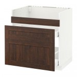 МЕТОД Напол шк д/мойки ХАВСЕН/3фасада/2ящ - белый, Эдсерум под дерево коричневый, 80x60 см МЕТОД Напол шк д/мойки ХАВСЕН/3фасада/2ящ - белый, Эдсерум под дерево коричневый, 80x60 см