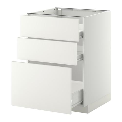 МЕТОД / ФОРВАРА Напольн шкаф 3фрнт пнл/2низк/1ср ящ - белый, Хэггеби белый, 60x60 см