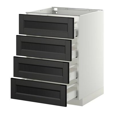 МЕТОД / МАКСИМЕРА Напольн шкаф 4 фронт панели/4 ящика - 60x60 см, Лаксарби черно-коричневый, белый МЕТОД / МАКСИМЕРА Напольн шкаф 4 фронт панели/4 ящика - 60x60 см, Лаксарби черно-коричневый, белый