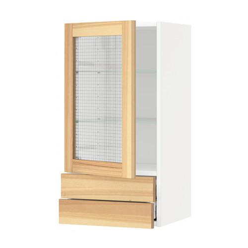 МЕТОД / МАКСИМЕРА Навесной шкаф/стекл дверца/2 ящика - белый, Торхэмн естественный ясень, 40x80 см