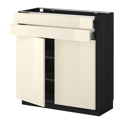 МЕТОД / ФОРВАРА Напольный шкаф/2дверцы/2ящика - Рингульт глянцевый кремовый, под дерево черный