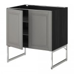 МЕТОД Напол шкаф с полками/2двери - под дерево черный, Будбин серый, 80x60x60 см