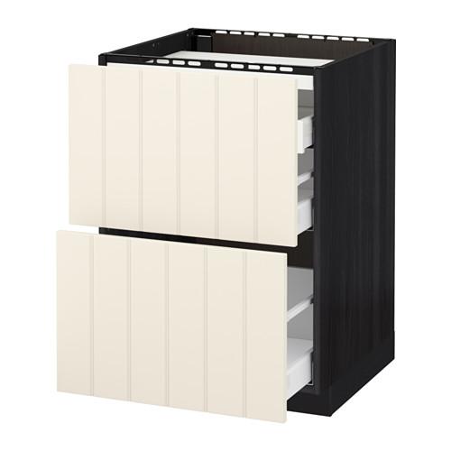 МЕТОД / МАКСИМЕРА Напольн шкаф/2 фронт пнл/3 ящика - под дерево черный, Хитарп белый с оттенком, 60x60 см