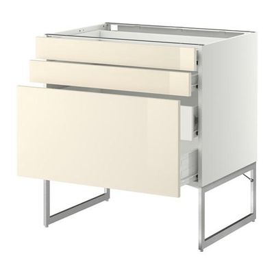 МЕТОД / ФОРВАРА Напольн шкаф 3фронт пнл/2низ/2ср ящ - 80x60x60 см, Рингульт глянцевый кремовый, белый