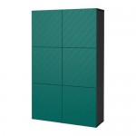 БЕСТО Комбинация для хранения с дверцами - черно-коричневый/Халлставик сине-зеленый