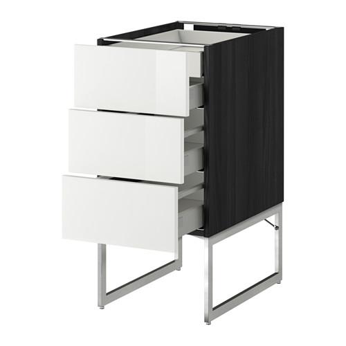 МЕТОД / МАКСИМЕРА Напольн шкаф 3фронт пнл/2низ/2ср ящ - под дерево черный, Рингульт глянцевый белый, 40x60x60 см МЕТОД / МАКСИМЕРА Напольн шкаф 3фронт пнл/2низ/2ср ящ - под дерево черный, Рингульт глянцевый белый, 40x60x60 см