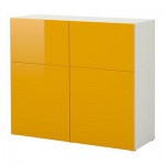 БЕСТО Комбинация для хранения с дверцами - белый/Тофта глянцевый/желтый