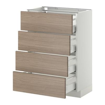 МЕТОД / МАКСИМЕРА Напольн шкаф 4 фронт панели/4 ящика - 60x37 см, Брокхульт под грецкий орех светло-серый, белый МЕТОД / МАКСИМЕРА Напольн шкаф 4 фронт панели/4 ящика - 60x37 см, Брокхульт под грецкий орех светло-серый, белый