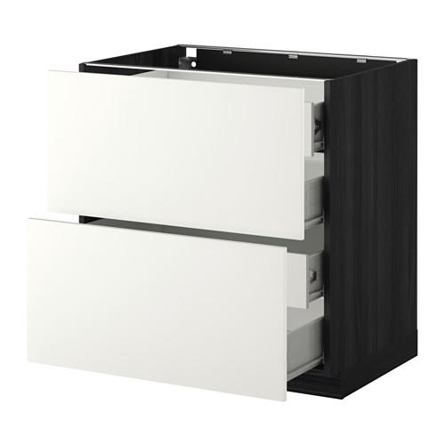 МЕТОД / ФОРВАРА Напольн шкаф 2 фронт пнл/4 средн ящ - под дерево черный, Хэггеби белый, 80x60 см