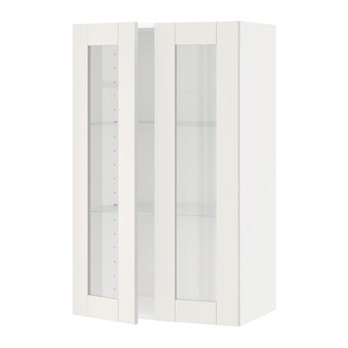 METOD навесной шкаф с полками/2 стекл дв белый/Сэведаль белый 60x38.8x100 cm