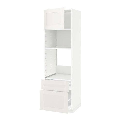 МЕТОД / МАКСИМЕРА Высок шкаф д/духовки/СВЧ/дверца/2ящ - белый, Сэведаль белый, 60x60x200 см