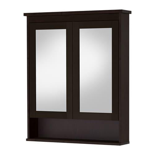 ХЕМНЭС Зеркальный шкаф с 2 дверцами - морилка черно-коричнев, 83x16x98 см