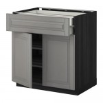 МЕТОД Напольный шкаф/2дверцы/2ящика - под дерево черный, Будбин серый