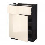 МЕТОД / ФОРВАРА Напольный шкаф с ящиком/дверью - 60x37 см, Рингульт глянцевый кремовый, под дерево черный