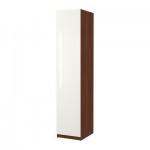 ПАКС Гардероб с 1 дверью - Фардаль глянцевый белый, классический коричневый, 50x60x236 см, плавно закрывающиеся петли