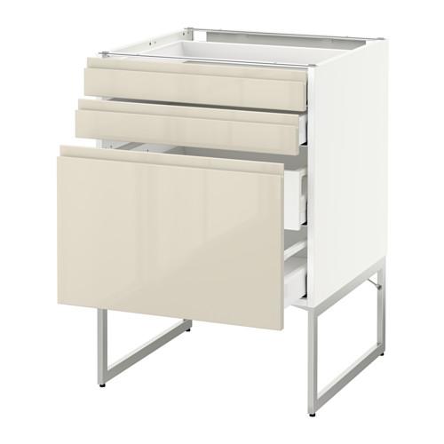 МЕТОД / МАКСИМЕРА Напольн шкаф 3фронт пнл/2низ/2ср ящ - белый, Воксторп глянцевый светло-бежевый, 60x60x60 см МЕТОД / МАКСИМЕРА Напольн шкаф 3фронт пнл/2низ/2ср ящ - белый, Воксторп глянцевый светло-бежевый, 60x60x60 см