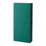 БЕСТО Навесной шкаф с 2 дверями - черно-коричневый/Халлставик сине-зеленый