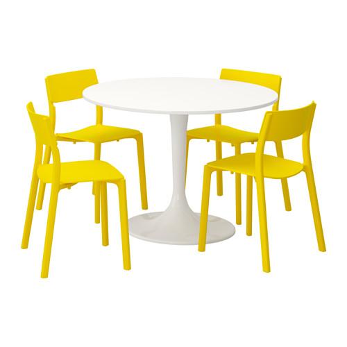 DOCKSTA/JANINGE стол и 4 стула белый/желтый