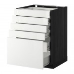 МЕТОД / ФОРВАРА Нплн шк 5фронт/4нзк/2срд ящ - под дерево черный, Рингульт глянцевый белый, 60x60 см