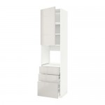 МЕТОД / МАКСИМЕРА Высокий шкаф д/духовки/дверь/3ящика - белый, Рингульт глянцевый светло-серый, 60x60x240 см