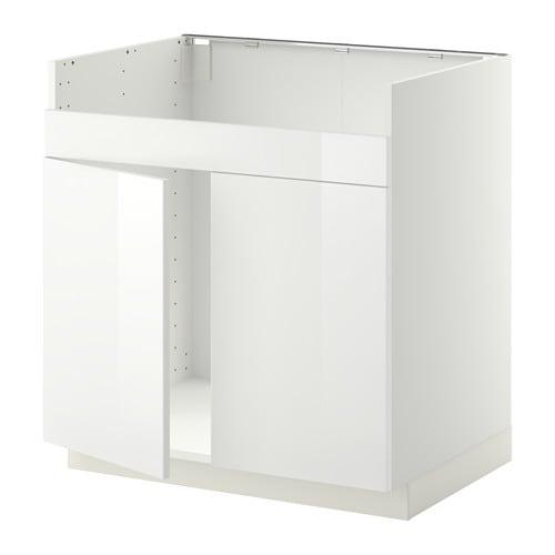 МЕТОД Напольный шкаф д/двойн мойки ХАВСЕН - белый, Рингульт глянцевый белый