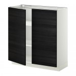 МЕТОД Напол шкаф с полками/2двери - белый, Тингсрид под дерево черный, 80x37 см