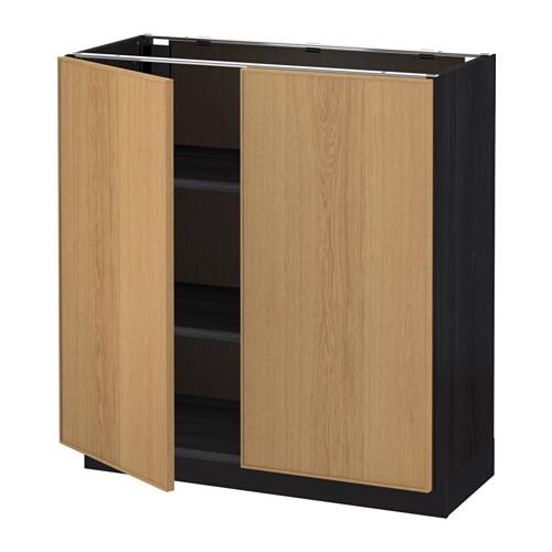 МЕТОД Напол шкаф с полками/2двери - под дерево черный, Экестад дуб, 80x37 см