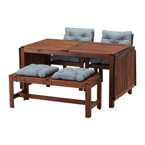 ЭПЛАРО Стол+2кресла+скамья - Эпларо коричневая морилка/Иттерон синий