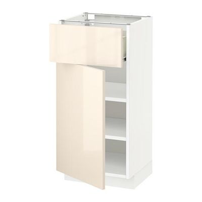 МЕТОД / ФОРВАРА Напольный шкаф с ящиком/дверью - 40x37 см, Рингульт глянцевый кремовый, белый